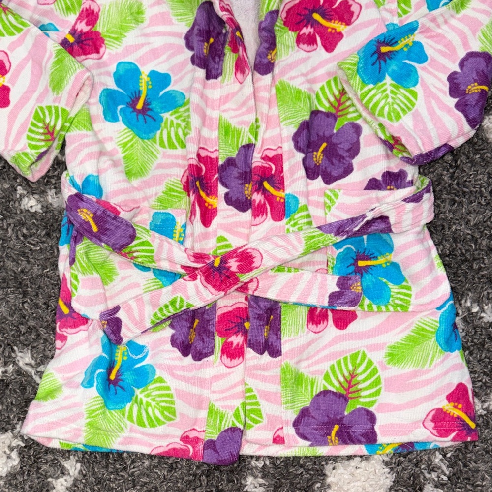 EUC Saint Eve Swim Kids Floral Hooded Bathrobe - Cotton Towel Hibiscus - S - Picture 5 of 6